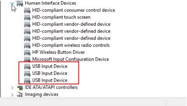Hãy tìm những dòng có tên USB Input Device