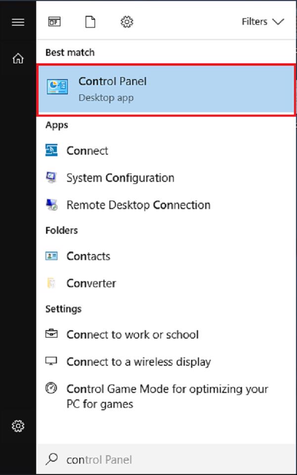 Nhấn phím Windows để mở Start menu nhập vào Control Panel trong thanh tìm kiếm