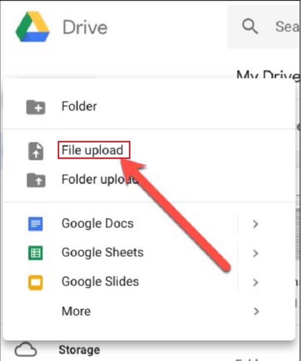 Nhấn vào tùy chọn File Upload
