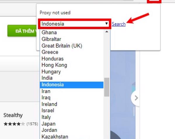 Chọn vào Indonesia và tiếp đến nhấn Search