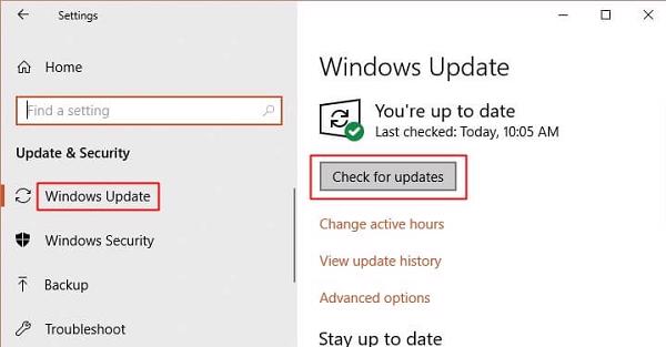Nhấn vào mục Check for update để kiểm tra cũng như tiến hành cập nhật Windows