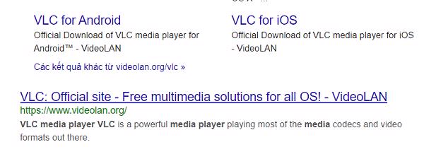 Chọn vào link video LAN – VLC : Offcial sit
