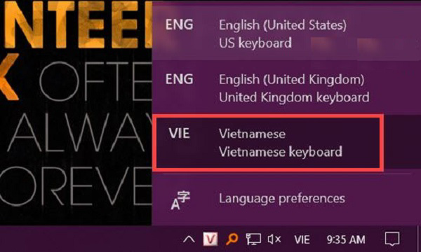 Đưa về mặc định là VIE Vietnamese Keyboard