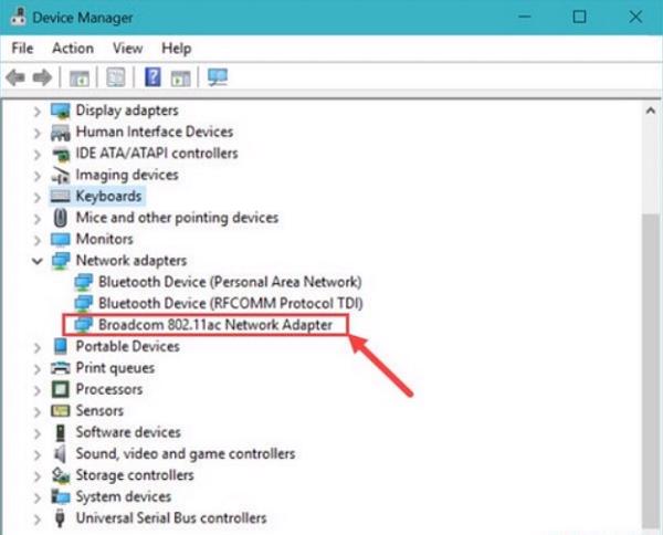 Tìm driver wifi của máy tính trong mục Network adapter
