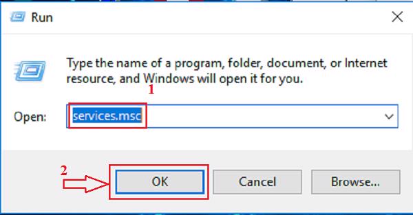Nhấn tổ hợp phím Windows + R -> services.msc -> OK