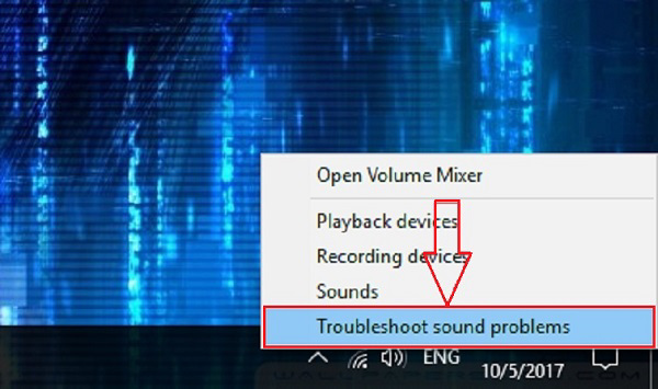 Nhấp chuột phải vào biểu tượng loa -> Troubleshoot sound problems