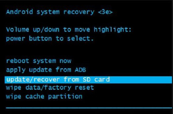 nhấn vào update/recover from SD card