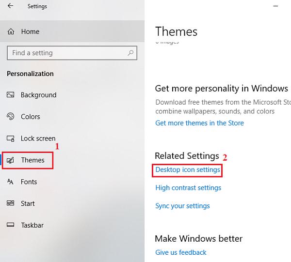 Nhấn chọn Themes -> chọn vào Desktop icon settings