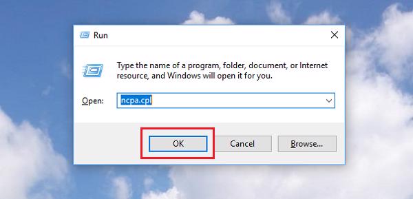 Windows + R -> nhập lệnh ncpa.cpl -> Enter hoặc là OK