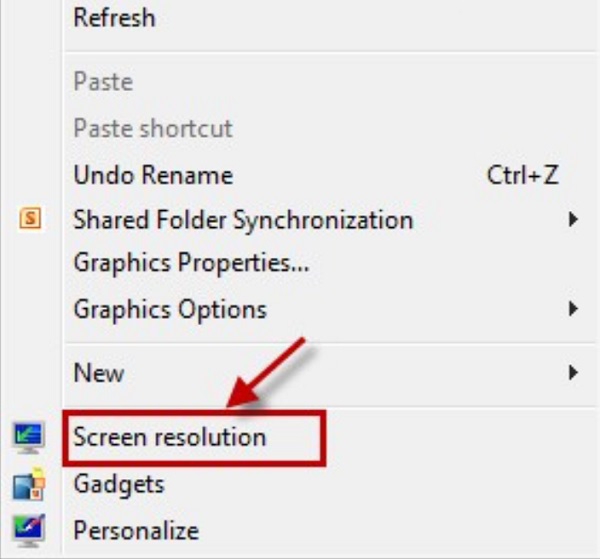 Nhấn chuột phải và chọn vào Screen resolution