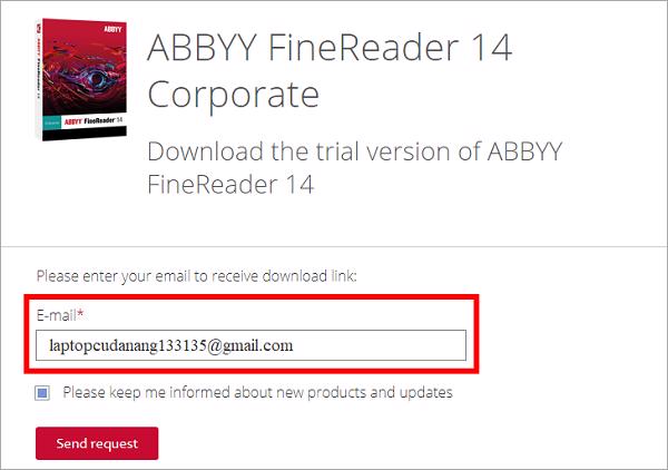 Nhập mail nhận link tải và tải phần mềm ABBYY FineReader về