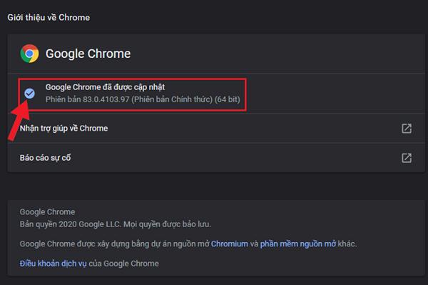 Kiểm tra và cập nhật lại phiên bản Chrome