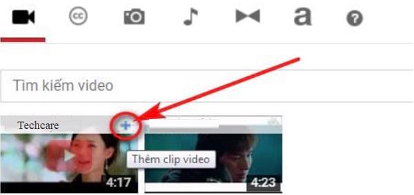 Nhấn vào dấu "+" ở mỗi video để có thể thêm vào trình chỉnh sửa
