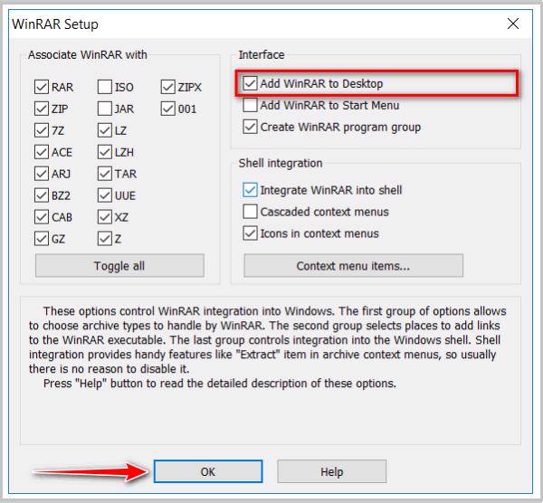 Chọn vào Add WinRAR to Desktop