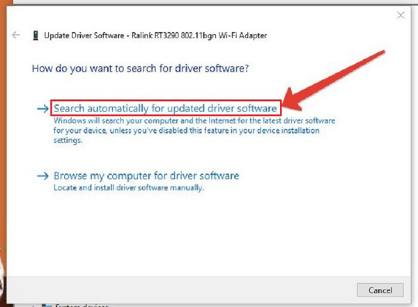 Nhấn vào mục Search automatically for updated driver software