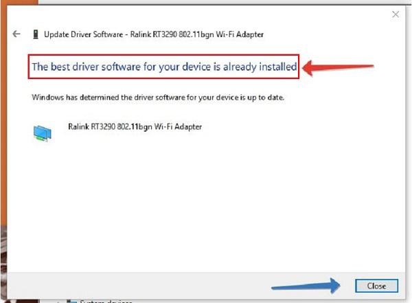 Một cửa sổ thông báo Windows has successfully updated your driver software sẽ hiện ra