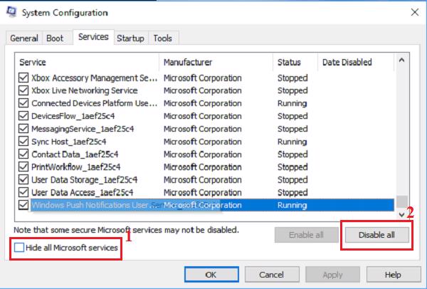 Chuyển qua tab Services -> tiếp nữa tích vào ô Hide all Microsoft services