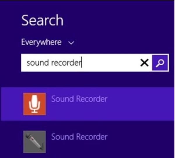 Windows 8 và 8.1 thì gõ Sound Recorder vào cửa sổ Start