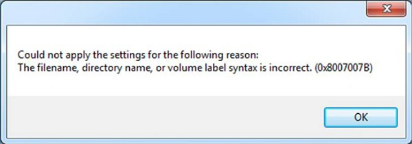 Thông báo khác của the filename directory name or volume label syntax is incorrect