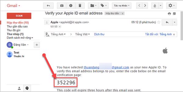 Mở tài khoản email của mình sử dụng đăng kí ID Apple để lấy mã xác nhận